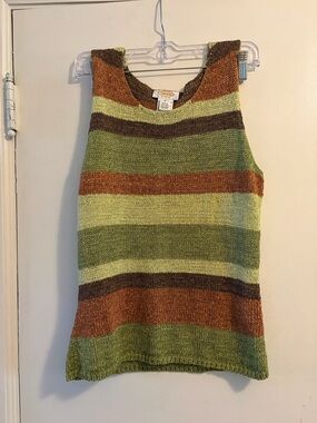 Vintage Talbots Petite Multicolored Earth Toned Striped Knit Tank Size Small